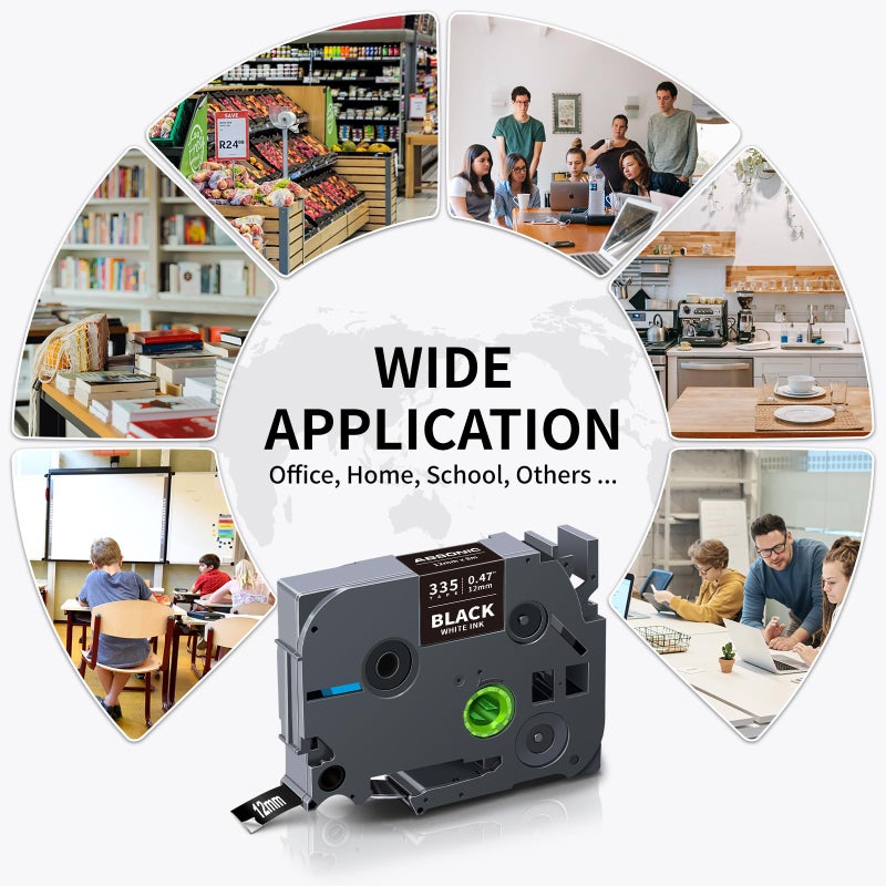 Absonic Tz-335 White on Black Label Tape Compatible for Brother Tze-335 P Touch Label Tape Tze Tz 12mm 0.47 Laminated Black for Ptouch Label Maker PTD220 PTH110 PTD210 PTD600 PTD400 PT1880, 4 Pack - Image 4